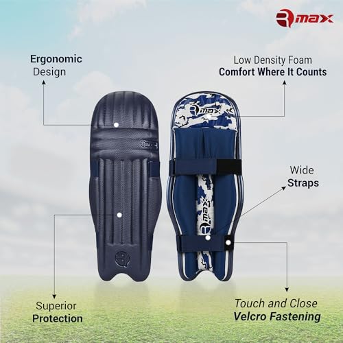 RMAX EVA Cotton Cricket Batting Leg Guard Pad High-Impact Protection, Comfort, and Advanced Features for Cricketers (Full Size, Navy Blue)