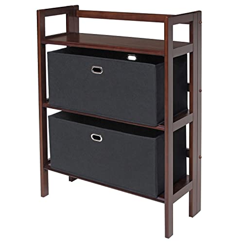 Winsome Wood Torino 3-Pc Set Folding Bookcase W/Fabric Basket Storage And Organization, Antique Walnut/Black #TOP22
