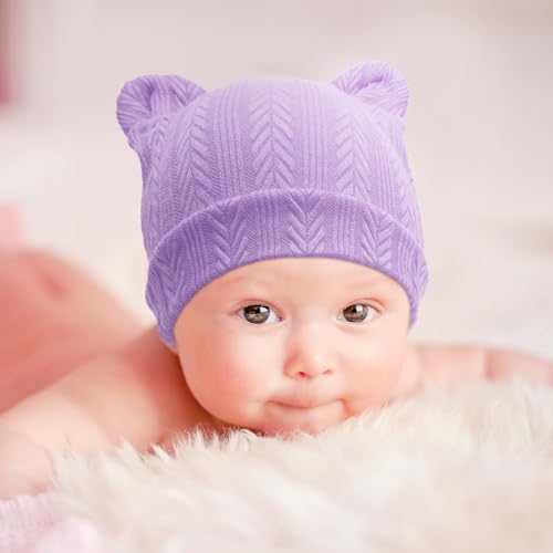 Image of BQUBO Newborn Baby Hats Bear Ears and Mittens Sets Preemie Caps Baby Boy Girl Infant Hospital Beanie for 0-3 Months