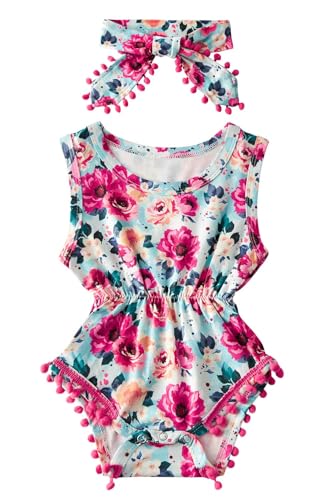 Image of UNICOMIDEA Baby Girls Outfit Newborn Romper Jumpsuits Sleeveless One-Piece Clothes 0-24 Months Bodysuit with Headband