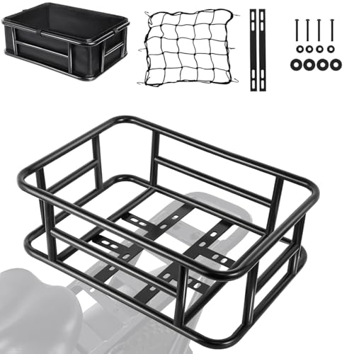 Bike Rear Basket – 23L Large Capacity Steel Frame Cargo Carrier with Net & Liner, Heavy Duty Waterproof Rear Rack for Adult Bicycle & Ebike