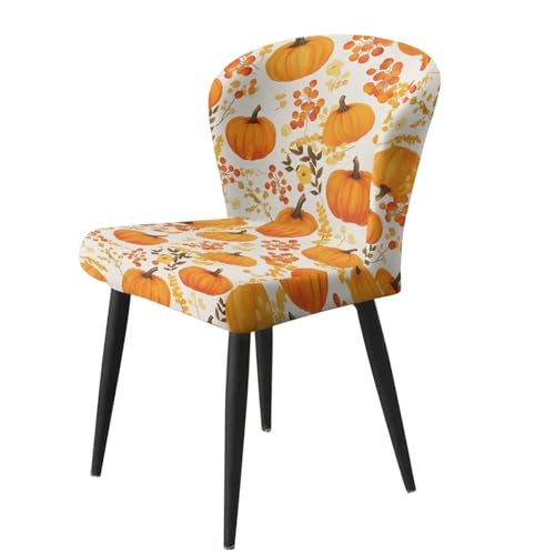 Image of Thanksgiving Pumpkin Bar Stool Covers with Backs Non-Slip Square Barstool Covers Slipcovers Waterproof Bar Chair Cover for Low Short Back Chair Set of 2 Fall Decor