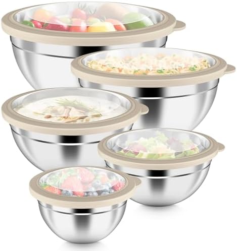 P&P CHEF Mixing Bowls with Visible Airtight Lids Set of 5, 10-Pie...