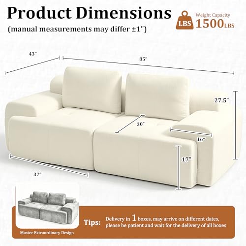 Image of 85 inch Oversized Boneless Couch, Comfort Cloud Sectional Couches for Living Room, Modular Sofa High Back & Extra Deep Seat, No Assembly, Soft Chenille Fabric (Warm White, 85 inch- Shaped（2+0）)