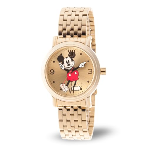 DISNEY Officially Licensed Mickey Mouse Watch for Women – Stylish Mickey Mouse Watches for Women, Perfect Watch Fans – Gold Dial, Gold Case, Stainless Steel Strap
