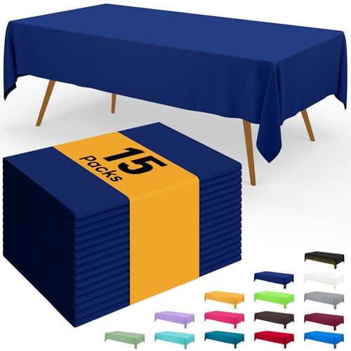 Image of Smiry Disposable Table Cloth - 15 Pack, 54 x 108 Inch Waterproof Rectangle Tablecloths for Parties, Decorative Plastic Table Cover, Leakproof & Sturdy, Navy