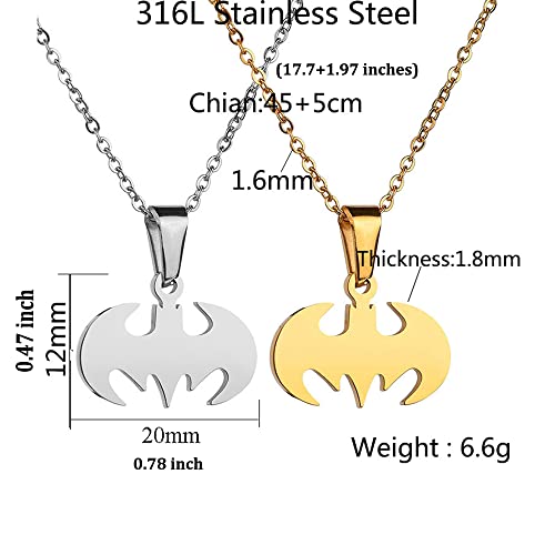 Bat Necklace for Men Women Stainless Steel Gold Silver Lightweight Fashion Goth Cool Hippie Bat Pendant Necklace Jewelry Gift3