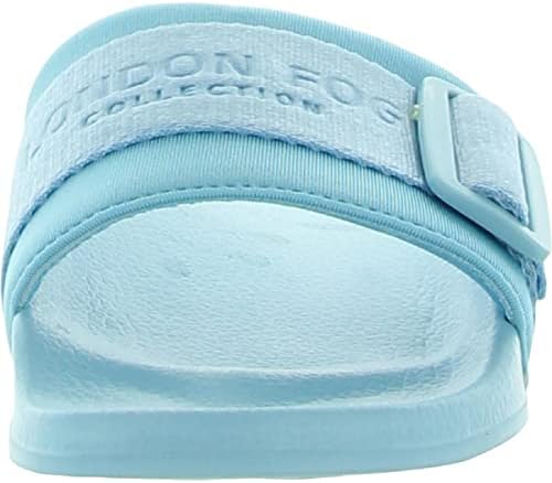 LONDON FOG Womens Skyden Sherpa Pool Slide Sandals Open Toe House Indoor Outdoor Shoes Sandals blue 7 | Image 2