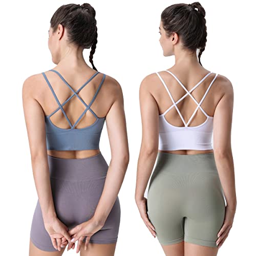 Image of High Support Sports Bras for Women,Criss Cross Strappy Back Seamless Padded