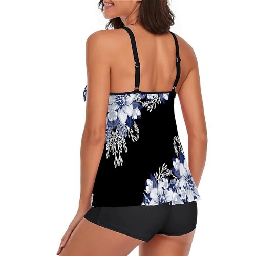 Urchics UR-QZ246072NAVY FLOWERS-L 2024 Flowy Tankini Swimsuits For Women Tummy Control Tankini Swimwear Tank Top With Boyshorts Two Piece Bathing Suits Navy Flowers L thumb #2