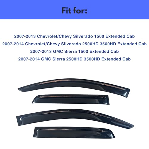 Image of IG Window Visors for 2007-2013 Chevrolet Silverado /GMC Sierra 1500 Extended Cab, Out-Channel Rain Guard Vent Deflector, Truck Accessories 2007-2014 Chevy Silverado /Sierra 2500HD 3500HD (Extended Cab)
