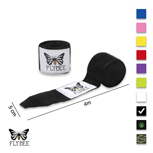Flybee - Vendas de Boxeo con Presilla para el Pulgar, 4 m, elásticas, 8 Colores, Color Negro, tamaño Elastisch