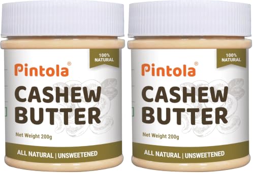 Image of Pintola Cashew Butter 200g - All Natural Vegan Cashew Butter, Gluten Free & Cholesterol Free, Unsweetened for Bread Spreads, Made with Fresh Cashews, Source of Fiber & Protein (Pack of 2)