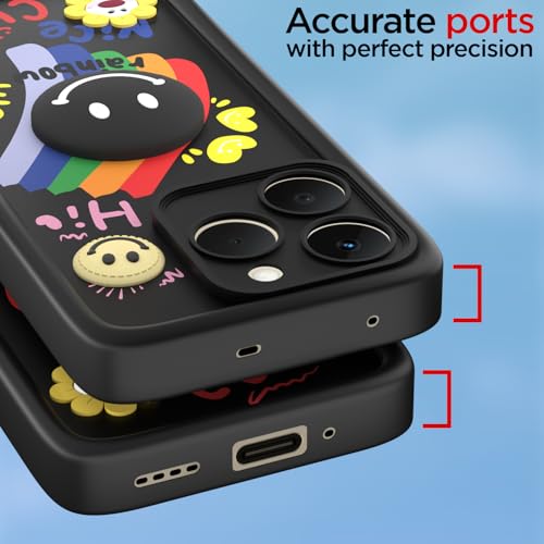 Image of Pikkme Back Cover for Realme 15T 5G / Realme Narzo 90 5G | Soft Silicone| Cute Rainbow Smile & 3D Cartoon Flower Design | Shockproof Raised Camera Protection Bumper Case (Black)