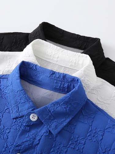Image of Boys 6 Pieces Summer Beach Outfits Short Sleeve Button Down Shirts and Shorts Vacation Texture Sets for Kids