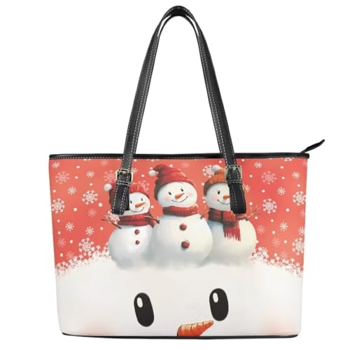 Image of Coldinair Christmas Leather Tote Bag for Women with Zipper Large Shoulder Tote Bag Shopping Casual Travel Bag Handbag Purse