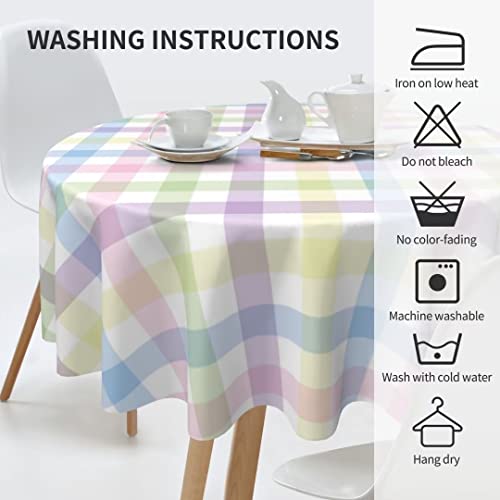 Sunshineyan Easter Tablecloth 60 Inch Round, Watercolor Colorful Buffalo Check Plaid Tablecloths Tablecloths Polyester Spring Bunny Table Cloth For Holiday Parties Kitchen Dining Indoor Outdoor #TOP4