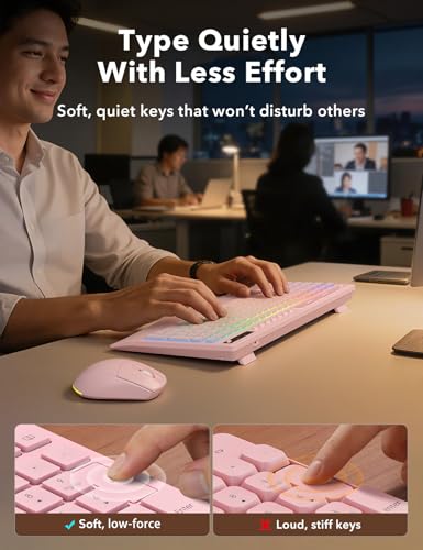 Image of Trueque Wireless Keyboard and Mouse Combo, 4000mAh Rechargeable Backlit Keyboard with Wrist Rest & Phone Holder, Full Size Quiet Typing 2.4G USB-A /Type-C for PC Laptop Windows Mac (Pink)