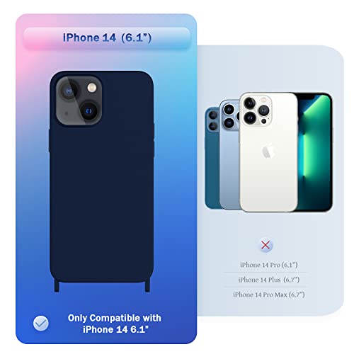 Image of Compatible with iPhone 14 Case with Lanyard Crossbody iPhone Case with Strap Adjustable Shockproof Drop Protection Silicone Phone Cover for iPhone 14 6.1'' Navy Blue