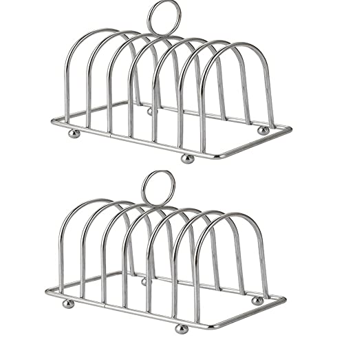 gofidin 2PCS Toast Bread Holder 6 Slice Chrome Silver Toast Rack Slices Serving Stand Holder for Buffet Breakfast Lunch Dinner and Toast