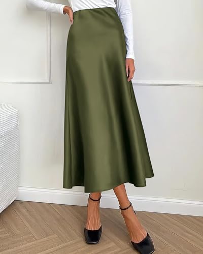 Image of BTFBM 2026 Summer Womens Skirts Silk Elegant High Waist Flowy Long Satin A-Line Midi Skirt Cocktail Wedding Party