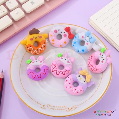 Image of Birthday Popper 48 Pcs Donut Erasers as Birthday Return Gifts for Kids - Assorted Cute 3D Cartoon Kawaii Mini Puzzle Erasers Set | Candy Bow Style School Stationery Collection for Boys & Girls