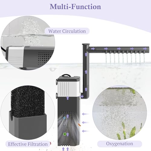 Image of 10W 130GPH Powerful Aquarium Filter for 10-35Gal Fish Tank, Adjustable Filter with Biochemical Sponge, Submersible Fish /Turtle Water Filters, Filtration /Oxygenation /Water Cycle 3in1 Filter