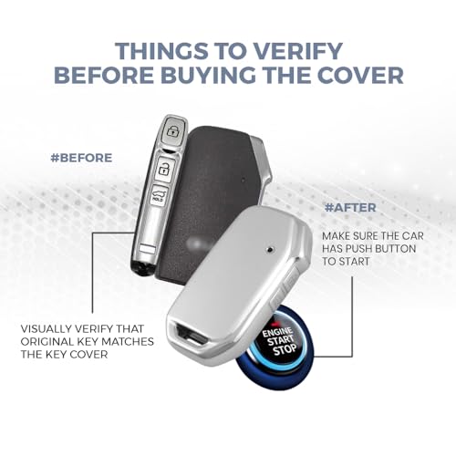 Image of Keyzone DTPU Key Cover & Alloy Keychain for Kia Carens Seltos, Sonet 2023 Onwards, 3 Button Smart Key (Silver)
