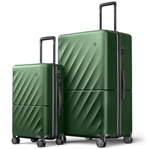 Luggage Sets 2 Piece, Carry on Luggage Airline Approved/29 Inch Checked Trunk Luggage with Spinner Wheels, 100% Hardshell PC, TSA Lock, 20″/29″ (Seaweed Green, Hudson)