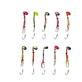 KOKOPROS Kokanee Fishing Shrimp 10 Pack - Multicolor Spinner Blades, Colored Beads, Sharp Red Octopus Hooks - Needle Point, Durable Plastic Shrimp Lures for Kokanee & Trout Fishing