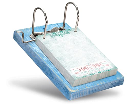 Notizblock Set "Herr Merkel - Dankt dem Herrn" | DIN A6 | 100 Blatt | Vintage Notizzettelhalter aus recyceltem Holz + Notizzettel mit Bibelvers, Holzfarbe: blau - Schreibgefühl® Cover