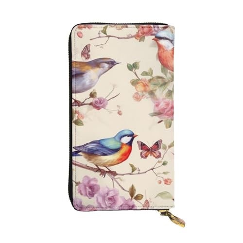 Birds on Branches and Butterflies Wallet for Men Women Long Purse Leather Clutch Large Business Handbag Travel Phone Holder Credit Card Holder Money Case with Zipper Leather Wallets Gift
