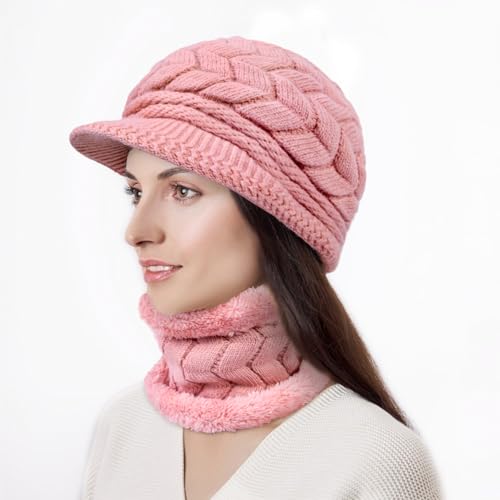 Image of 3-Pieces Winter Hat Gloves Scarf Set, Knit Warm Beanie Hat Neck Warmer Touch Screen Mittens for Women