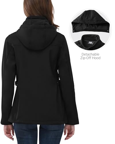 Outdoor Ventures Women's Softshell Jacket with Removable Hood, Insulated Windbreaker Waterproof Warm Fleece Lined Coat2