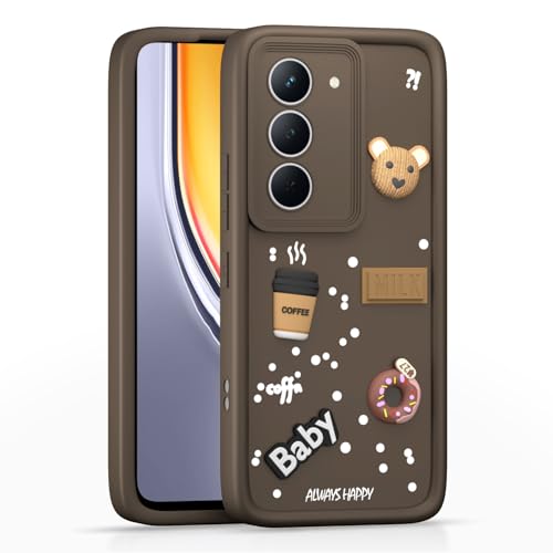 Image of Pikkme Back Cover for Realme Narzo 80x 5G / Realme P3x 5G / Realme 14X 5G | Cute Fun Cartoon 3D Bear Silicone Full Body Protection Bumper Case (Brown)