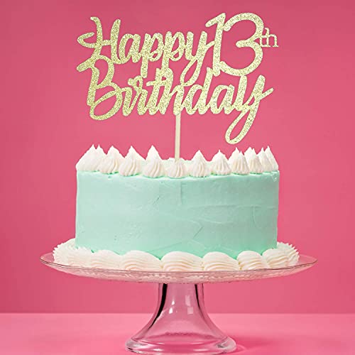 Image of FestikoGold Glitter Happy 13th Birthday Cake Topper 13th Cake Topper for Birthday Anniversary Party Decorations - Pack of 1