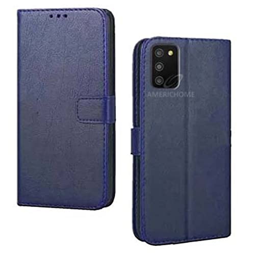 Image of Inside Rubber TPU with Card Pockets Magnetic Closure Protection Compatible with Samsung Galaxy A03s (Blue)
