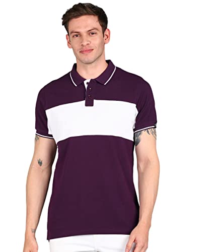Image of Urbano Fashion Men's Colour-Block Slim Fit Half Sleeve Cotton Polo T-Shirt