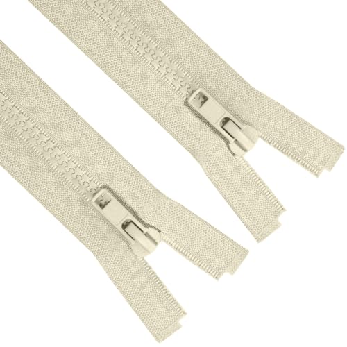 Image of Sawoake 2PCS #5 21 Inch Separating Jacket Zippers for Sewing Coats Jacket Zipper Beige Molded Plastic Zippers Bulk Tailor DIY Sewing Tools for Garment /Bags /Home Textile