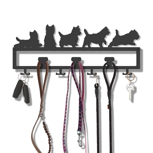 BEEBUZ Dog Leash and Collar Holder, Entryway Wall Mounted Dog Accessories Stuff Storage, Dog Leash Hanger Organizer Hook, Key Rack for Dog Mom Lover (Cairn Terrier)