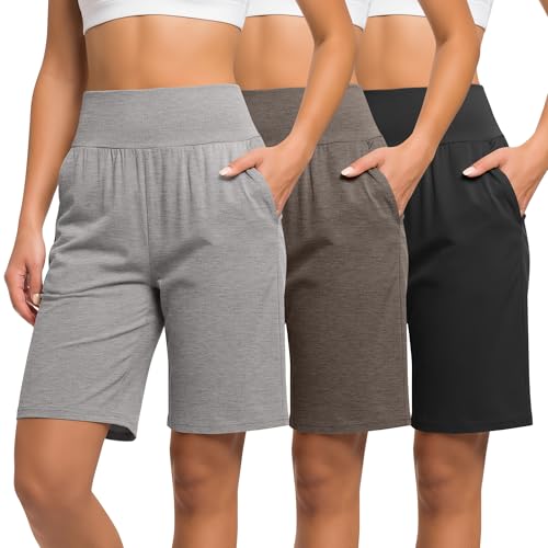 Bermuda femme taille haute confort short long d'été stretch avec poches