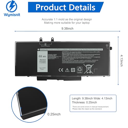 Image of 68Wh 3HWPP Laptop Battery Replacement for Dell Latitude 5510 5410 5501 5401 5511 5411 Precision 3541 3551 Inspiron 7706 2n1 Inspiron 17 7500 7506 2-in-1 Black Edition 03HWPP 10X1J N2NLL 1VY7F 451-BCMN