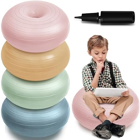 Lewtemi 4 Pcs Flexible Seating for Classroom 16.8 Inch Elementary Yoga Ball Chairs for Kids Inflatable Ball Office Chair Stability Balance Trainer with Black Inflator for Student Desk(Boho Color) Cover
