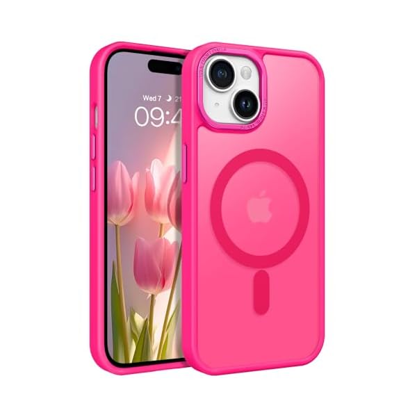 BENTOBEN for iPhone 15 Case, for iPhone 15 Phone Case [Compatible with MagSafe], Translucent Matte Magnetic Cover Shockproof Women Girl Protective Cute Case for iPhone 15 6.1″, Hot Pink