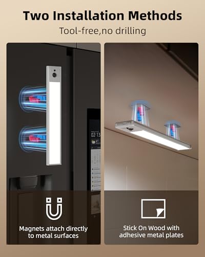Image of EZVALO 3-Pack 12inch Under Cabinet Lighting with Remote, 3300mAh Rechargeable Motion Sensor Lights, Magnetic Dimmable Closet Light, 3 Color Temps Wireless Lights for Kitchen, Pantry, Stair