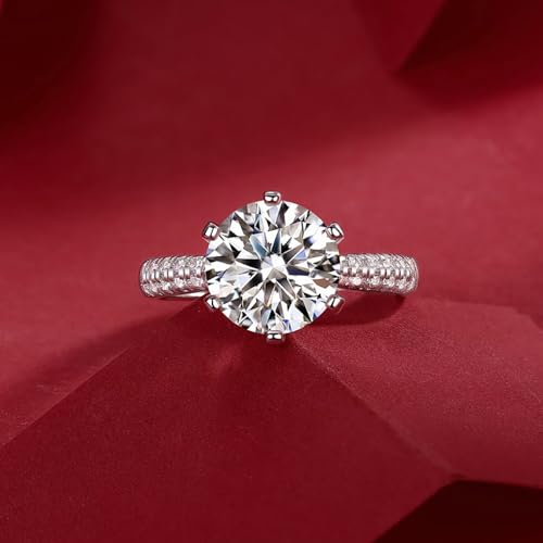 1CT/2CT/3CT Moissanite Rings for Women, D Color VVS1 Clarity Brilliant Round Cut Solitaire Lab Created Diamond Engagement Adjustable Ring, 18K White Gold Plated 6 Prong Wedding Band4