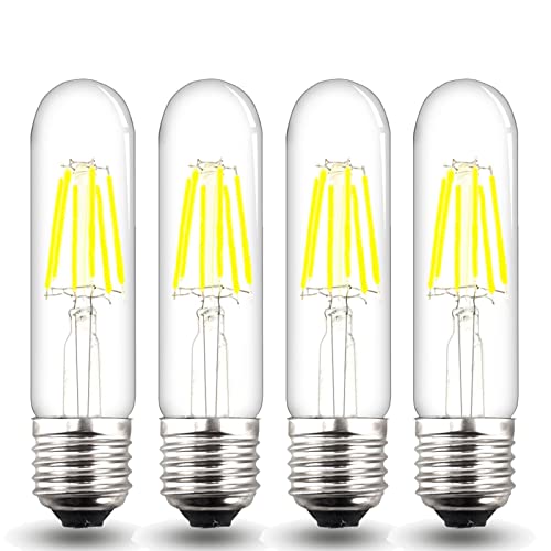 Bonlux Dimmable LED T10 Tubular Filament Bulb with Medium E26 Base 120V 6W Warm White T10 Tubular Filament COB LED Light Bulb for Display Cabinet Showcase Desk Light (Pack of 4)
