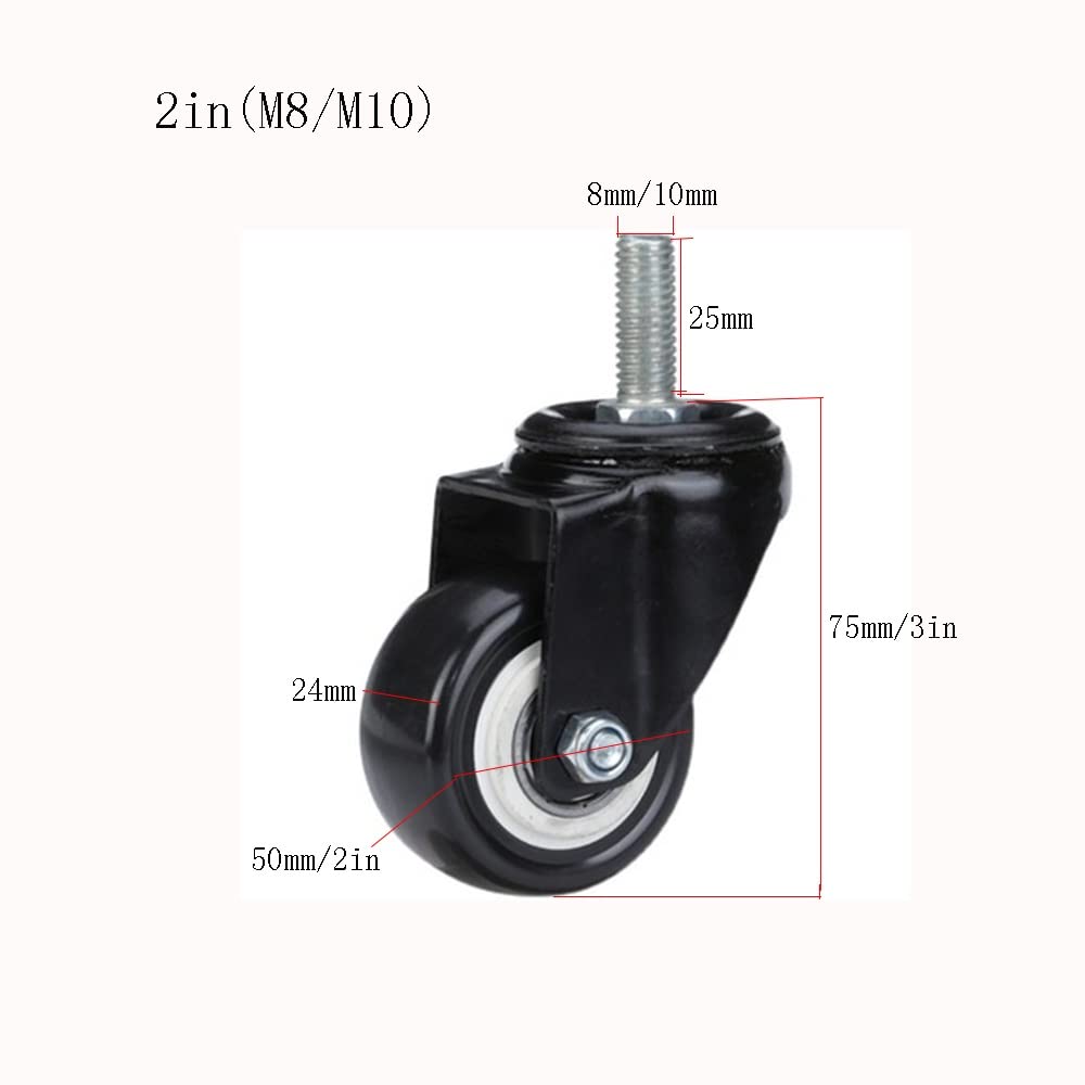 Lenkrollen 50mm Gewinderollen Mit Bremse 4er Set Möbelrollen （Schaftdurchmesser 8mm/10mm, Schaftlänge 25mm）für Krippen (Color : 4*Swivel, Size : M10)