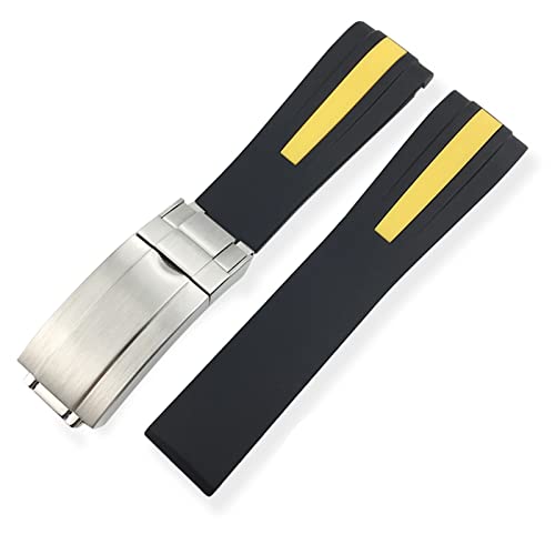 Bracelet caoutchouc silicone 21mm pour IWC Mark Big Spitfire noir jaune