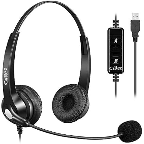USB Headset with Microphone Noise Cancelling & Audio Controls, Stereo PC Headphone for Business Skype UC Lync Softphone Call Center Office Computer Cover